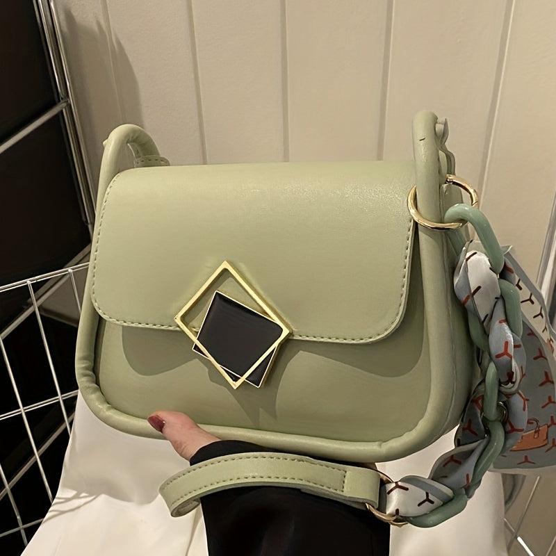 Geometric Metal Decor Shoulder Bag PU Leather Crossbody Bag