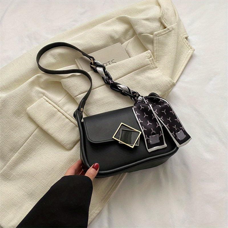 Geometric Metal Decor Shoulder Bag PU Leather Crossbody Bag