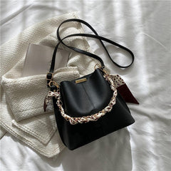Metal Chain Crossbody Bucket Bag PU Leather Shoulder Bag
