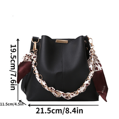 Metal Chain Crossbody Bucket Bag PU Leather Shoulder Bag