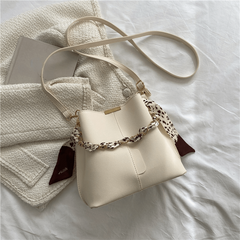 Metal Chain Crossbody Bucket Bag PU Leather Shoulder Bag