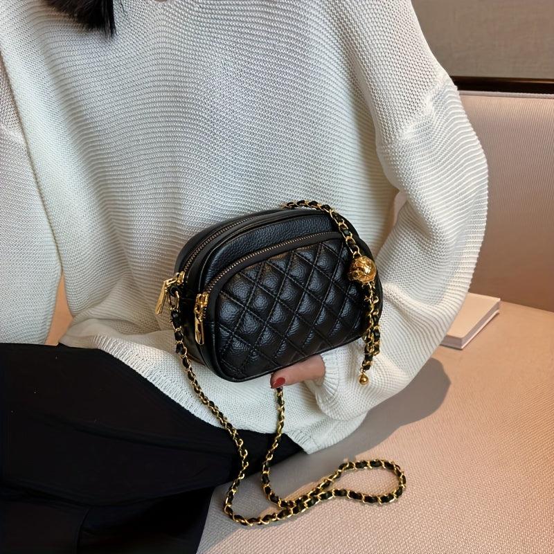 Argyle Quilted Zipper Crossbody Purse 7x5x3 Inch