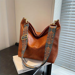 Vintage Crossbody Bag Ethnic Strap Shoulder Bag PU Leather Bucket Style Hobo Bag