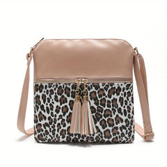 Leopard Crossbody Bag Tassel Decor Square Purse
