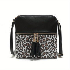 Leopard Crossbody Bag Tassel Decor Square Purse
