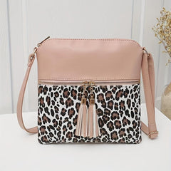 Leopard Crossbody Bag Tassel Decor Square Purse