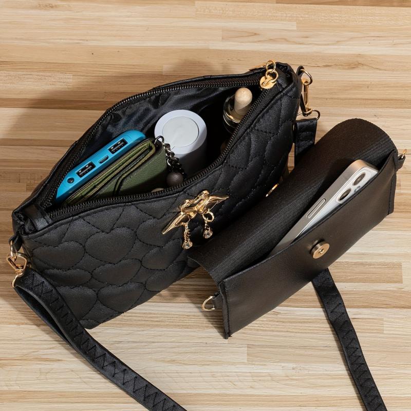 2 Pcs Solid Shoulder Bag Set with Clutch Wallet for Women