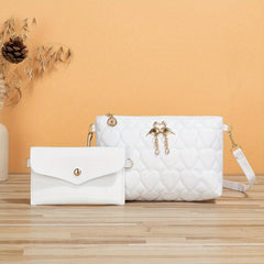 2 Pcs Solid Shoulder Bag Set with Clutch Wallet for Women