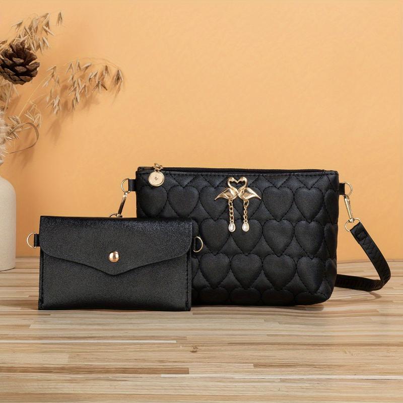 2 Pcs Solid Shoulder Bag Set with Clutch Wallet for Women