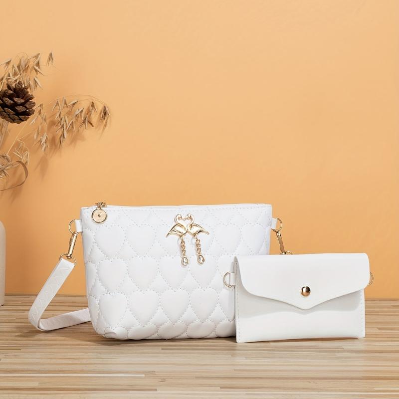 2 Pcs Solid Shoulder Bag Set with Clutch Wallet for Women