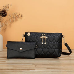 2 Pcs Solid Shoulder Bag Set with Clutch Wallet for Women