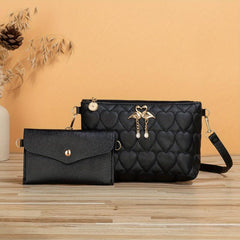 2 Pcs Solid Shoulder Bag Set with Clutch Wallet for Women