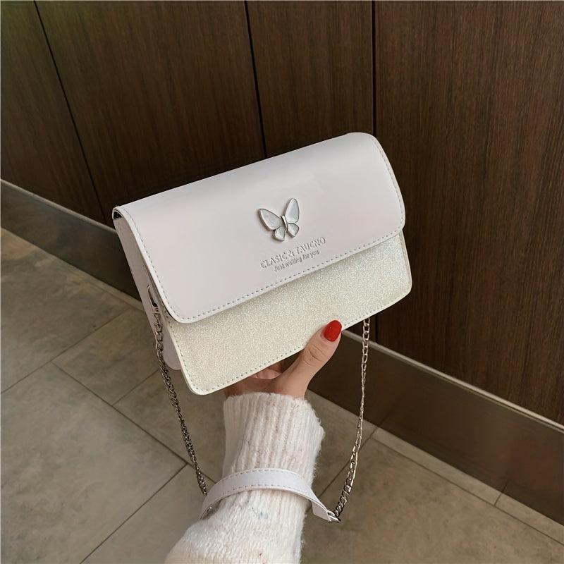 Sequined Butterfly Flap Purse Crossbody Bag Chain Shoulder Bag