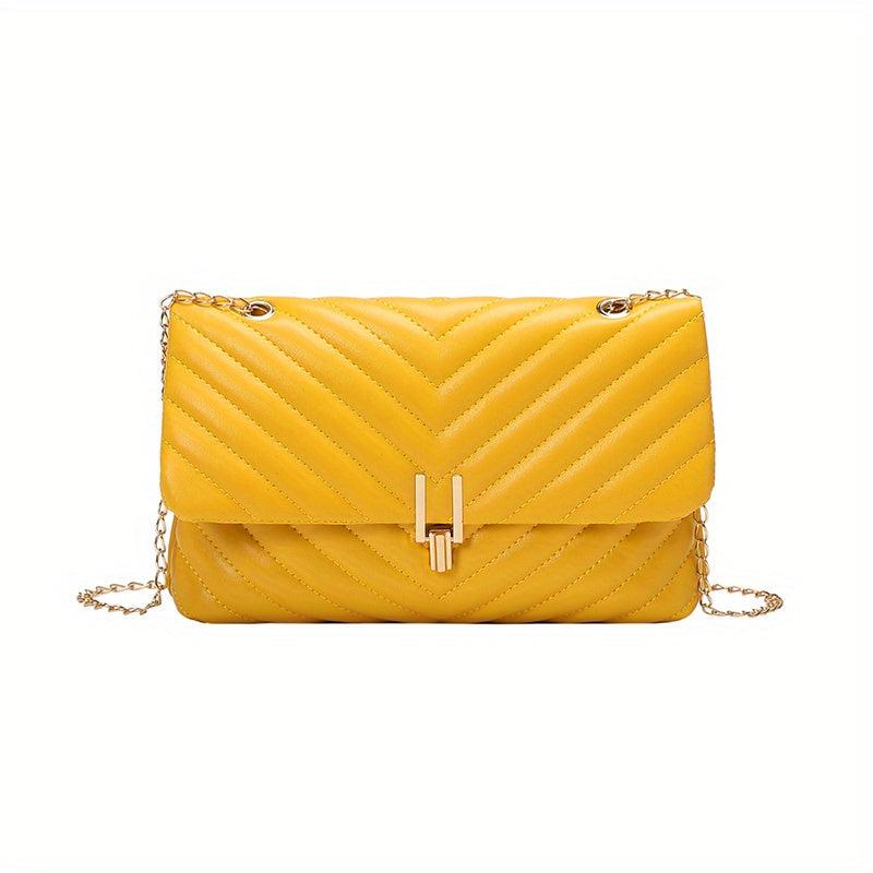 Chevron Quilted Crossbody Bag Chain Shoulder Bag Turn Lock Square Purses