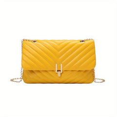 Chevron Quilted Crossbody Bag Chain Shoulder Bag Turn Lock Square Purses
