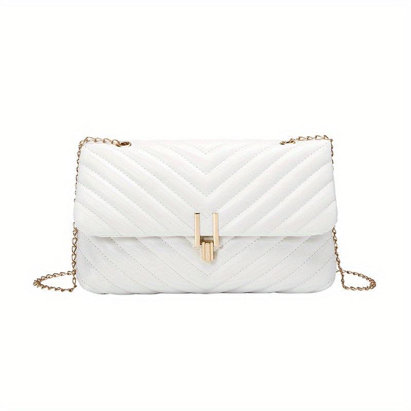 Chevron Quilted Crossbody Bag Chain Shoulder Bag Turn Lock Square Purses