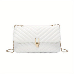 Chevron Quilted Crossbody Bag Chain Shoulder Bag Turn Lock Square Purses