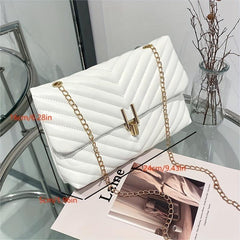 Chevron Quilted Crossbody Bag Chain Shoulder Bag Turn Lock Square Purses