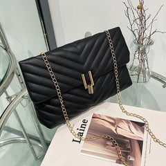 Chevron Quilted Crossbody Bag Chain Shoulder Bag Turn Lock Square Purses