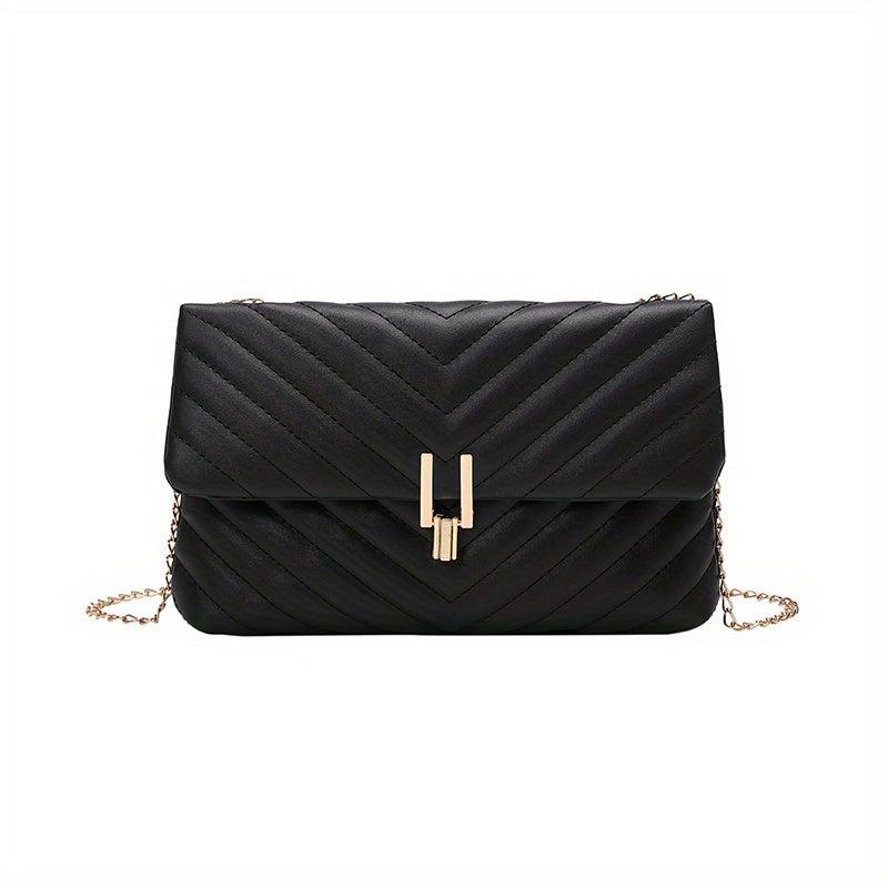 Chevron Quilted Crossbody Bag Chain Shoulder Bag Turn Lock Square Purses
