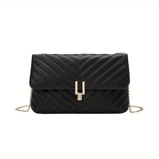 Chevron Quilted Crossbody Bag Chain Shoulder Bag Turn Lock Square Purses