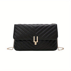 Chevron Quilted Crossbody Bag Chain Shoulder Bag Turn Lock Square Purses