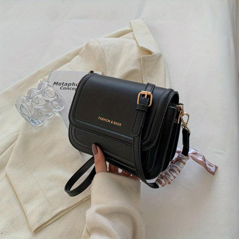Stylish Letter Graphic Crossbody Bag with Small Scarf - Women's Shoulder Bag