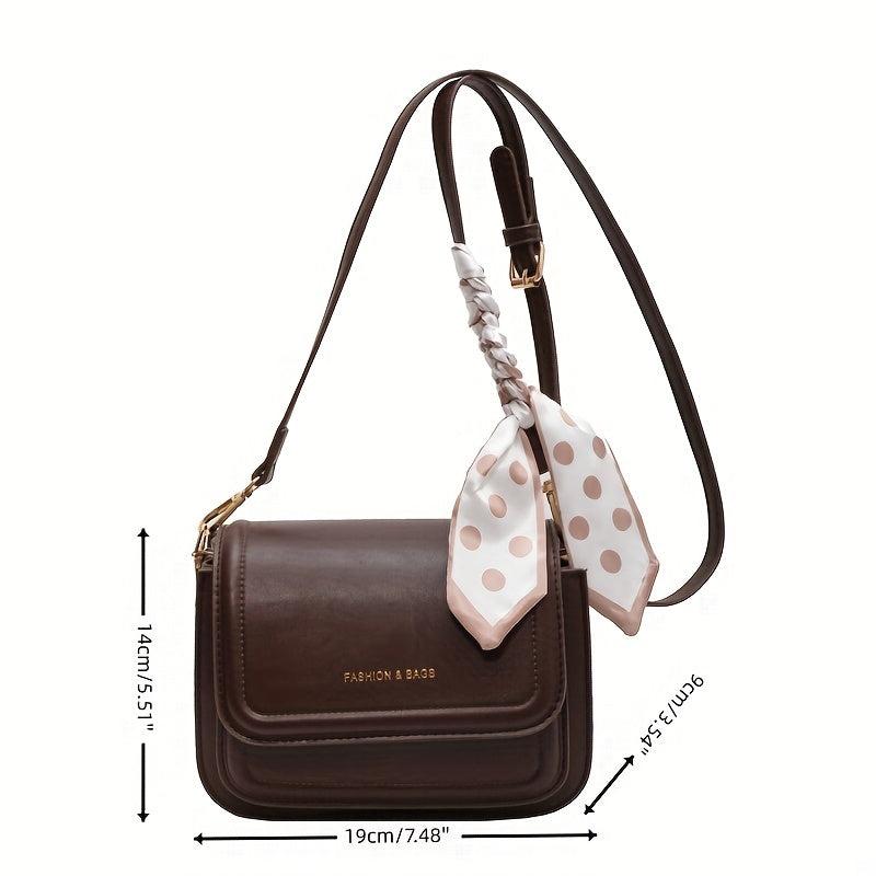 Stylish Letter Graphic Crossbody Bag with Small Scarf - Women's Shoulder Bag