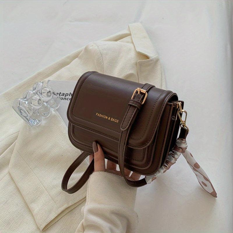 Stylish Letter Graphic Crossbody Bag with Small Scarf - Women's Shoulder Bag