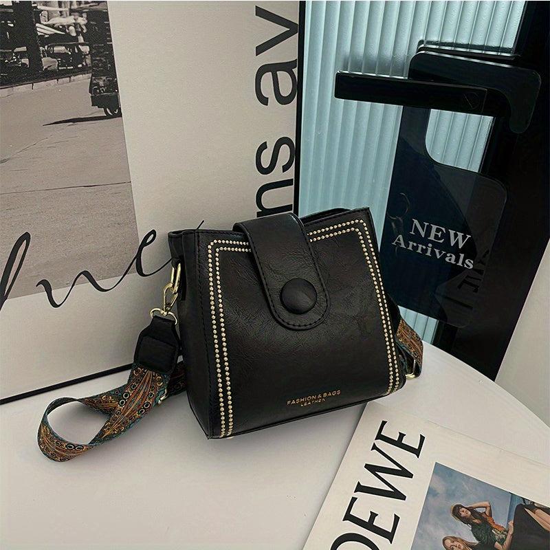 Classic Bucket Bag with Geometric Strap