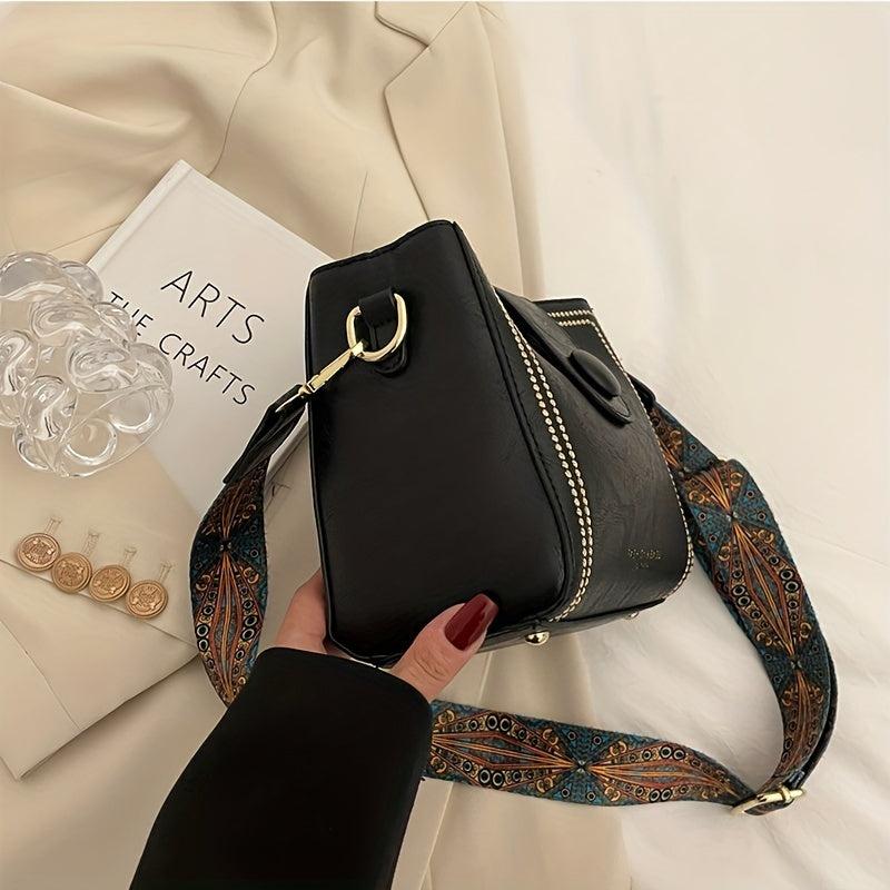 Classic Bucket Bag with Geometric Strap