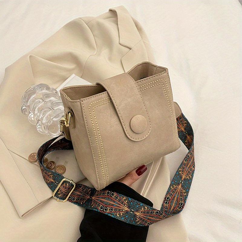Classic Bucket Bag with Geometric Strap