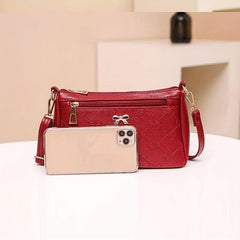 Embossed Crossbody Bag with Bow Decor, Small Zipper Purse