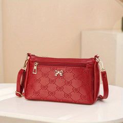 Embossed Crossbody Bag with Bow Decor, Small Zipper Purse