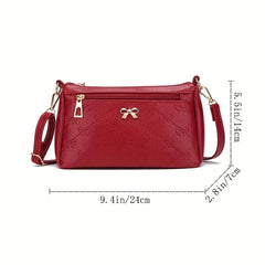 Embossed Crossbody Bag with Bow Decor, Small Zipper Purse
