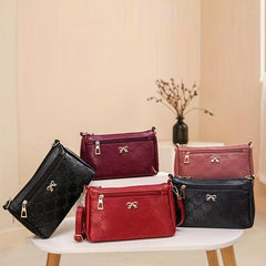 Embossed Crossbody Bag with Bow Decor, Small Zipper Purse