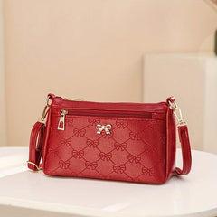 Embossed Crossbody Bag with Bow Decor, Small Zipper Purse