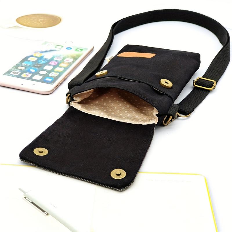 Mini Fabric Crossbody Bag Contrast Cell Phone Bag Vintage Shoulder Purse