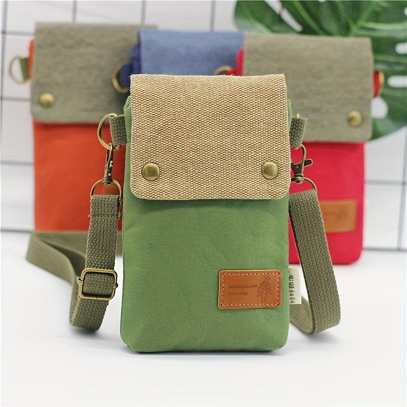 Mini Fabric Crossbody Bag Contrast Cell Phone Bag Vintage Shoulder Purse