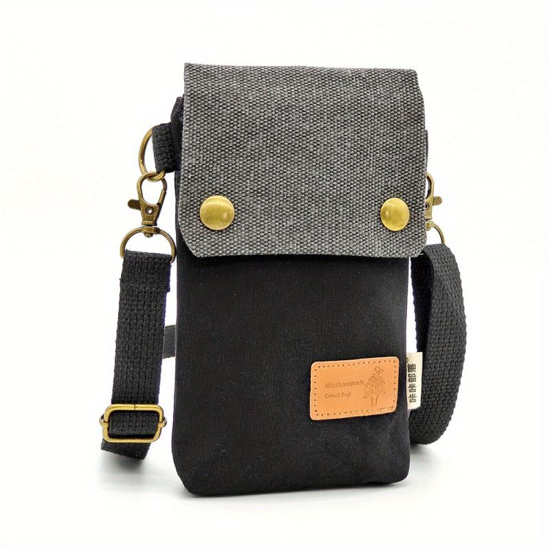 Mini Fabric Crossbody Bag Contrast Cell Phone Bag Vintage Shoulder Purse