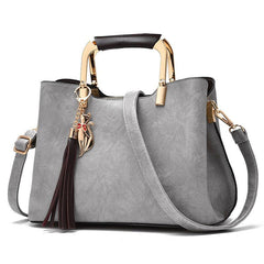 Plain Handle Bag With Fox & Tassel Decor Large Capacity Crossbody Bag