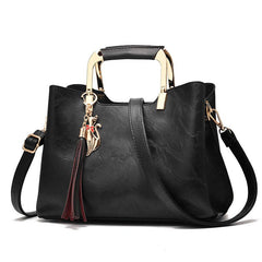 Plain Handle Bag With Fox & Tassel Decor Large Capacity Crossbody Bag