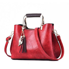 Plain Handle Bag With Fox & Tassel Decor Large Capacity Crossbody Bag