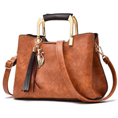 Plain Handle Bag With Fox & Tassel Decor Large Capacity Crossbody Bag