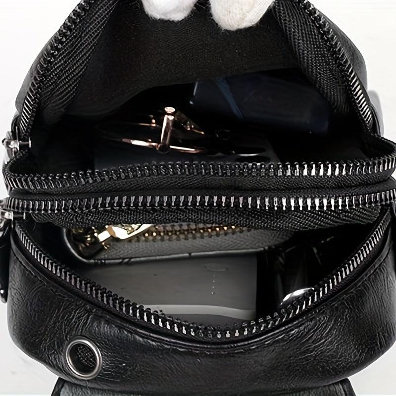 Double Zipper Cell Phone Crossbody Bag PU Leather Textured Bag Purse