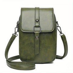 Double Zipper Cell Phone Crossbody Bag PU Leather Textured Bag Purse