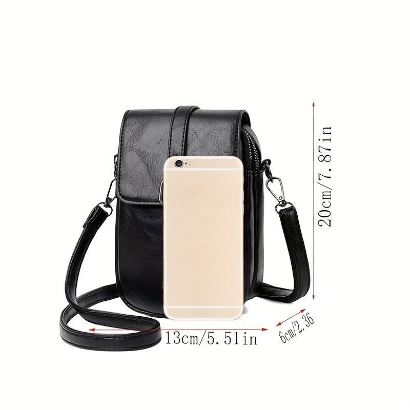 Double Zipper Cell Phone Crossbody Bag PU Leather Textured Bag Purse