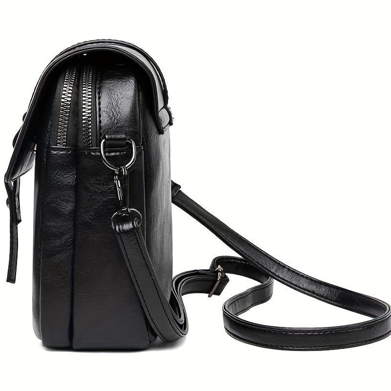 Double Zipper Cell Phone Crossbody Bag PU Leather Textured Bag Purse