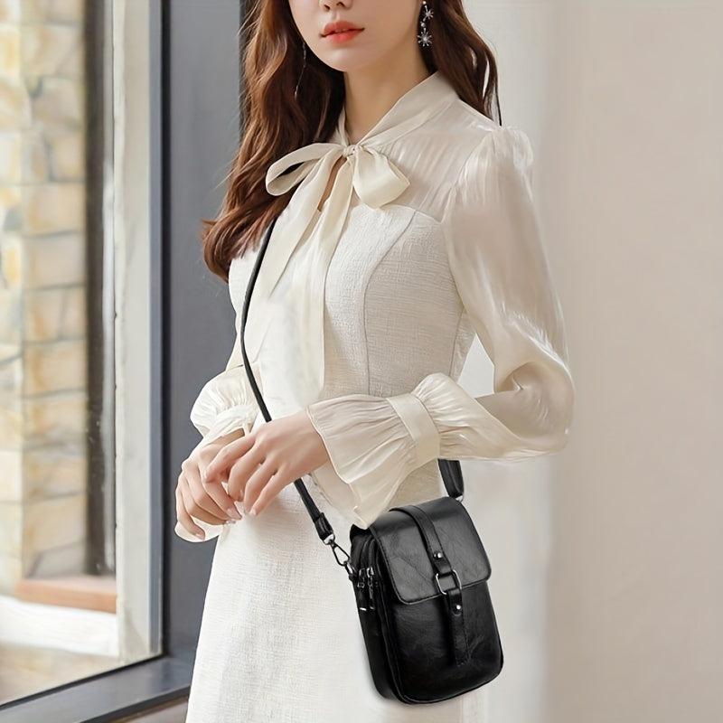PU Leather Detachable Strap Shoulder Bag Flap Zipper Crossbody Bag