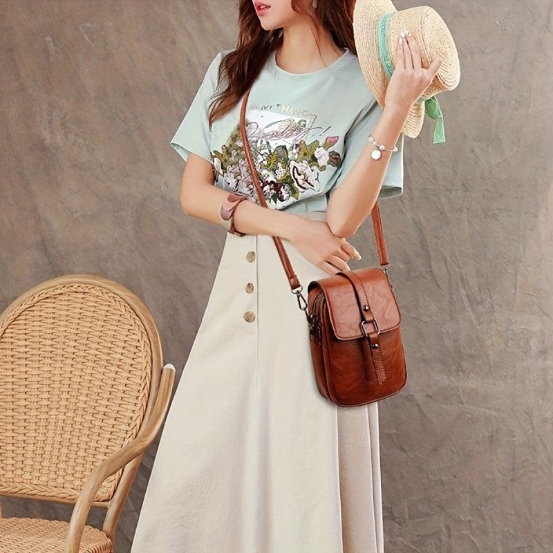 PU Leather Detachable Strap Shoulder Bag Flap Zipper Crossbody Bag